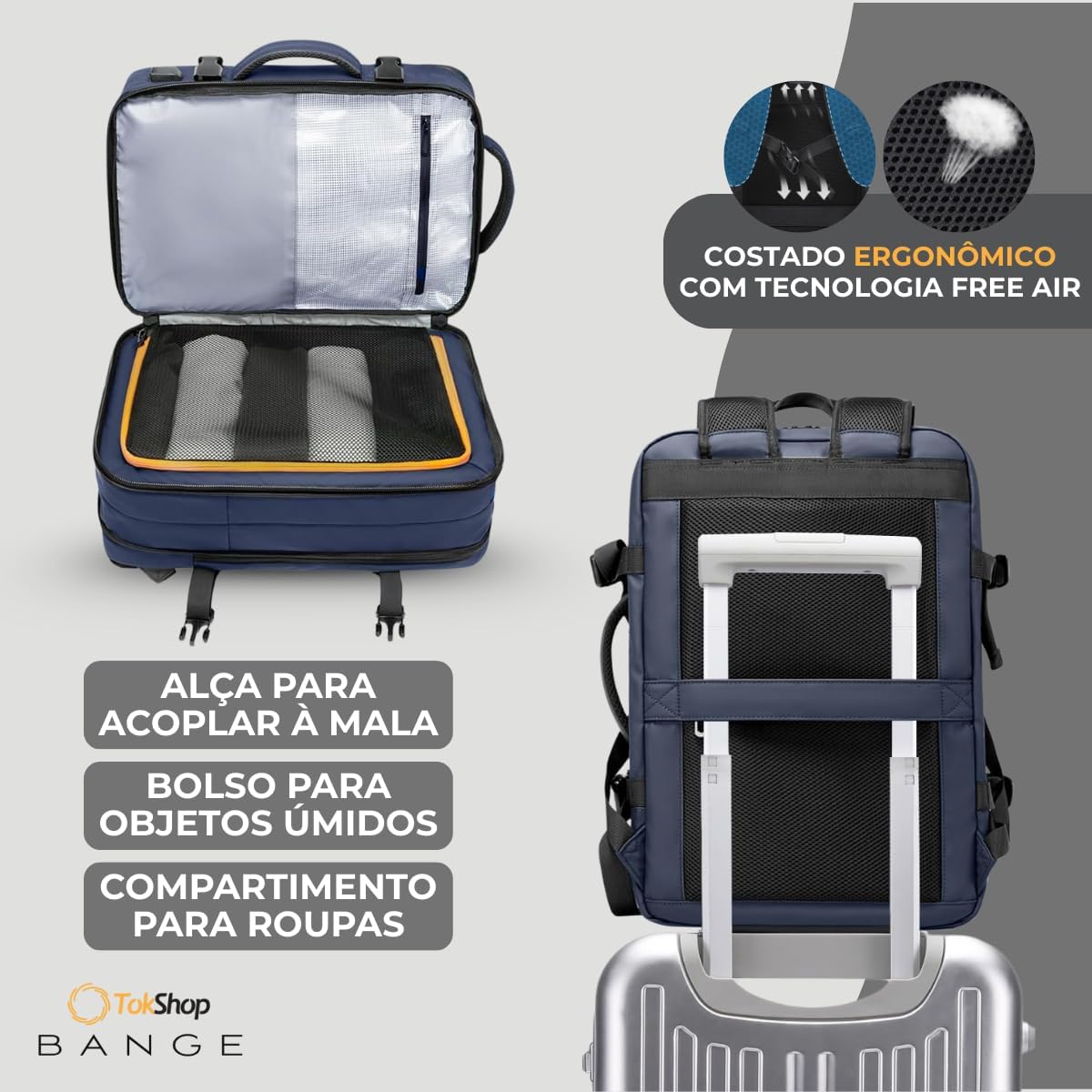 BANGE Mochila Executiva Masculina Reforçada de 40L Expansível Antifurto Impermeável para Notebooks de Até 17.3 Polegadas - Azul BANGE Mochila Executiva Masculina Reforçada de 40L Expansível Antifurto Impermeável para Notebooks de Até 17.3 Polegadas - Azul