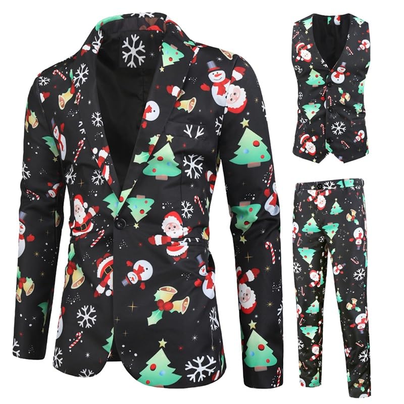 Men's Christmas Party Suit Funny Costume Novelty Xmas Jacket Trousers With Tie Ho Ho Happy Vibes