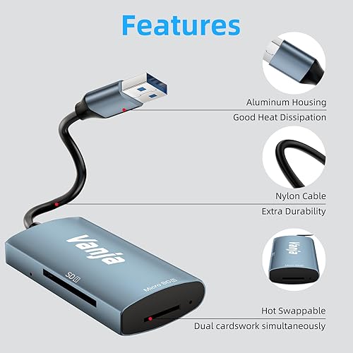 Miniatura 7 de Lector de tarjetas SD USB, adaptador de tarjeta micro SD USB 3.0, adaptador de tarjeta SD a USB, lector de tarjetas de memoria, lector Vanja SD para