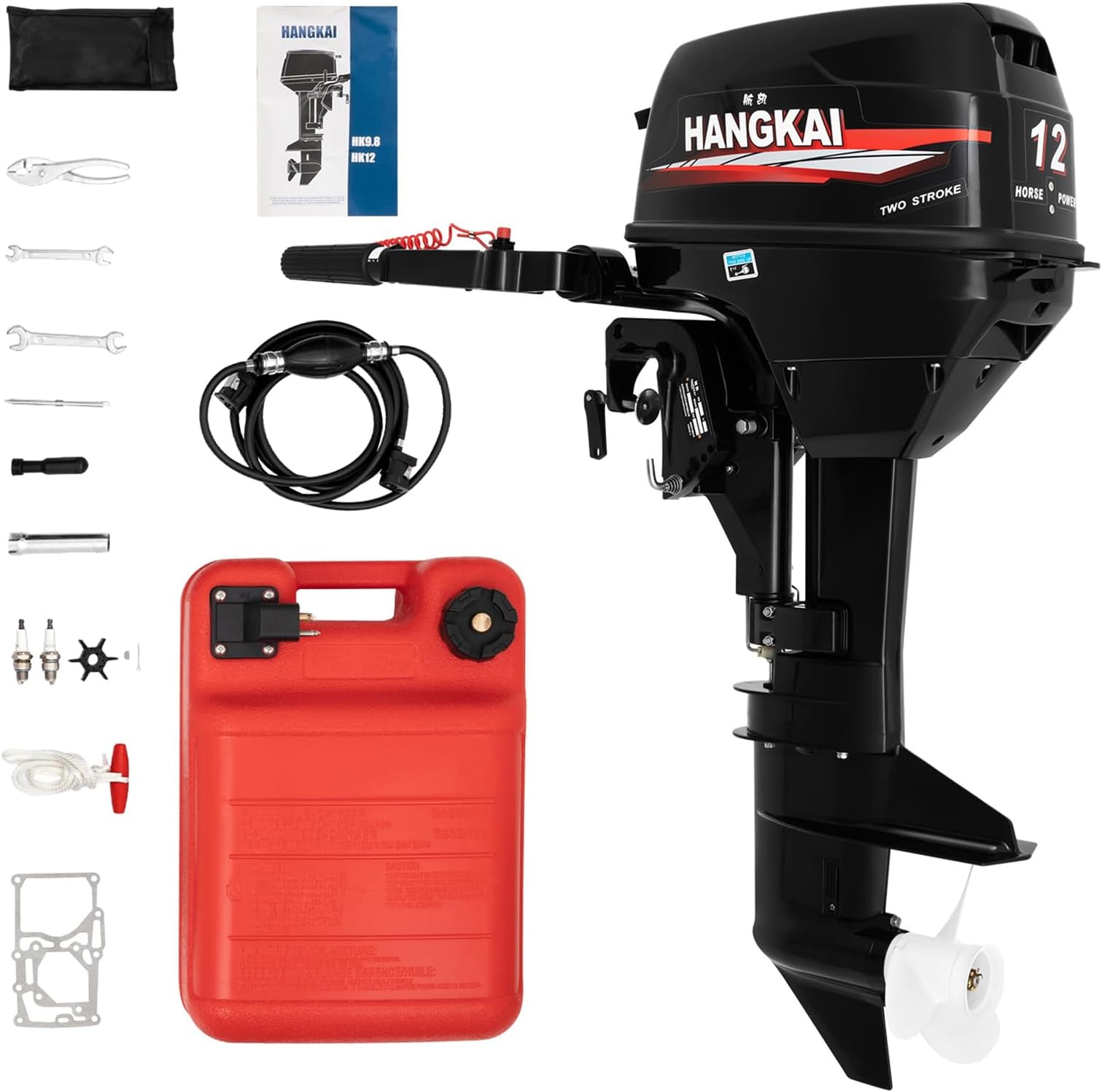 2 Stroke 12HP Outboard Motor, Outboard Motor Boat Engine, Heavy Duty Fishing Boat Marine Engine with CDI Ignition System Water Cooling System Motor