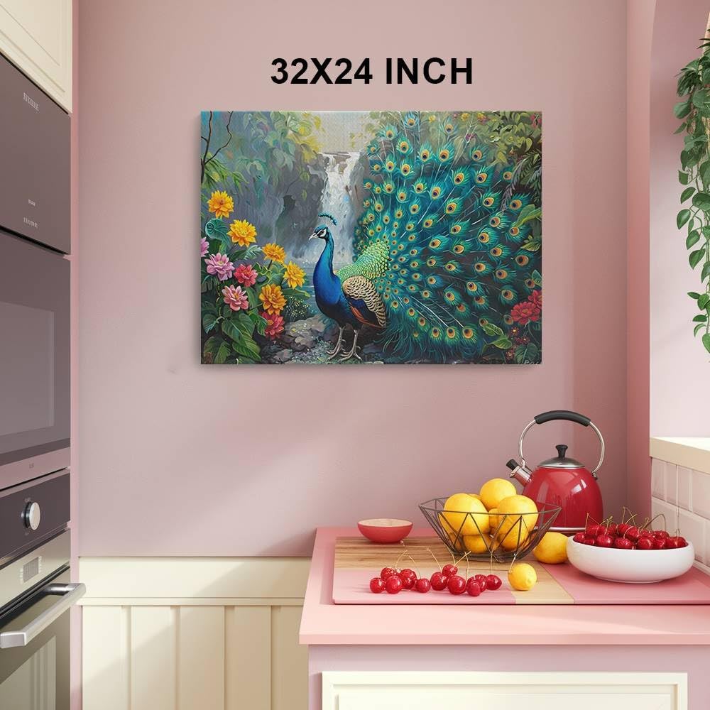 ParagonDecor Peacocks Displaying Feathers in a Garden Design 1 Canvas Wall Art Picture Prints Artwork Framed For Living Room Wall Decor Gifts For Family Easy Hanging