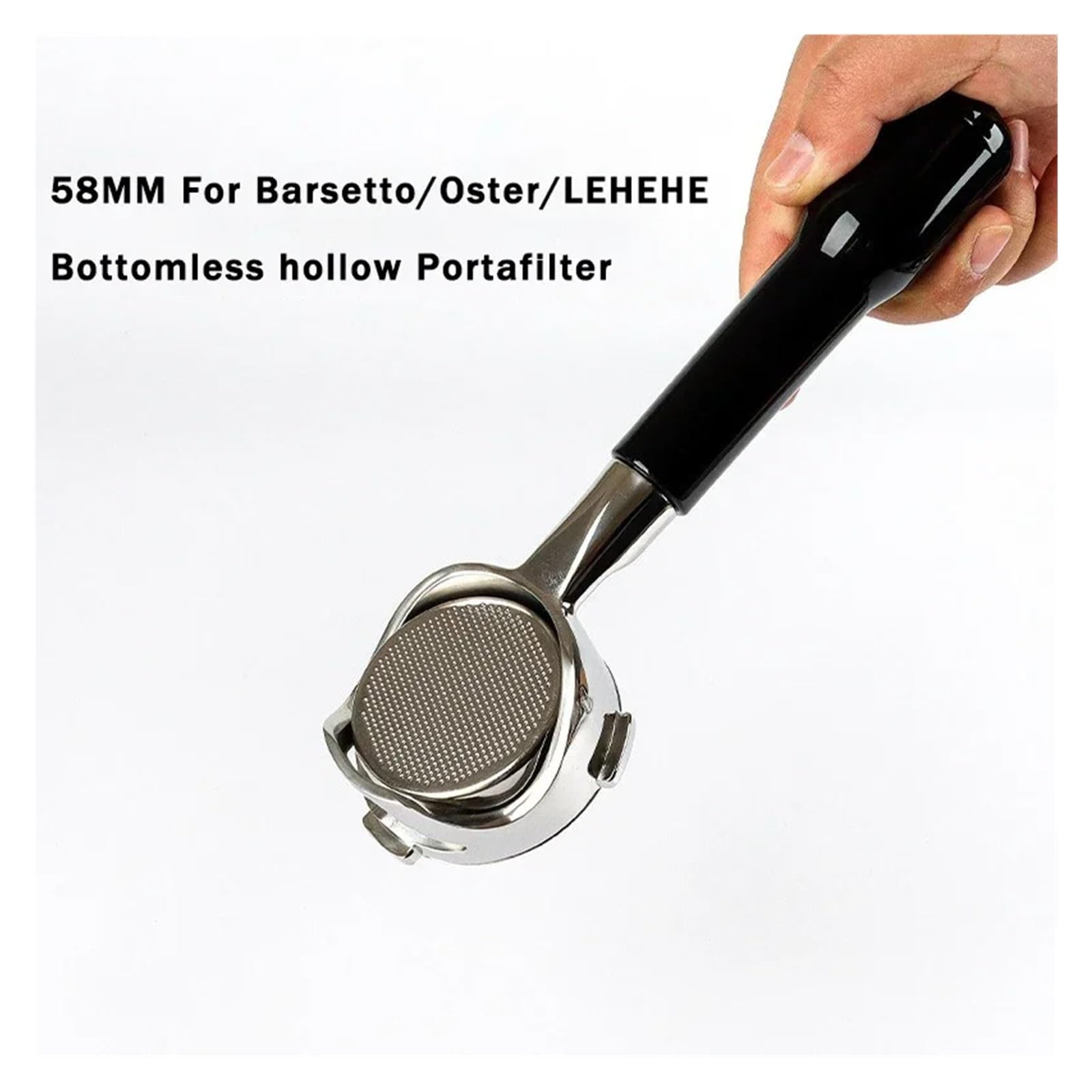 Portafiltro hueco sin fondo de 58MM for accesorios acero inoxidable con mango café(58MM-C2)