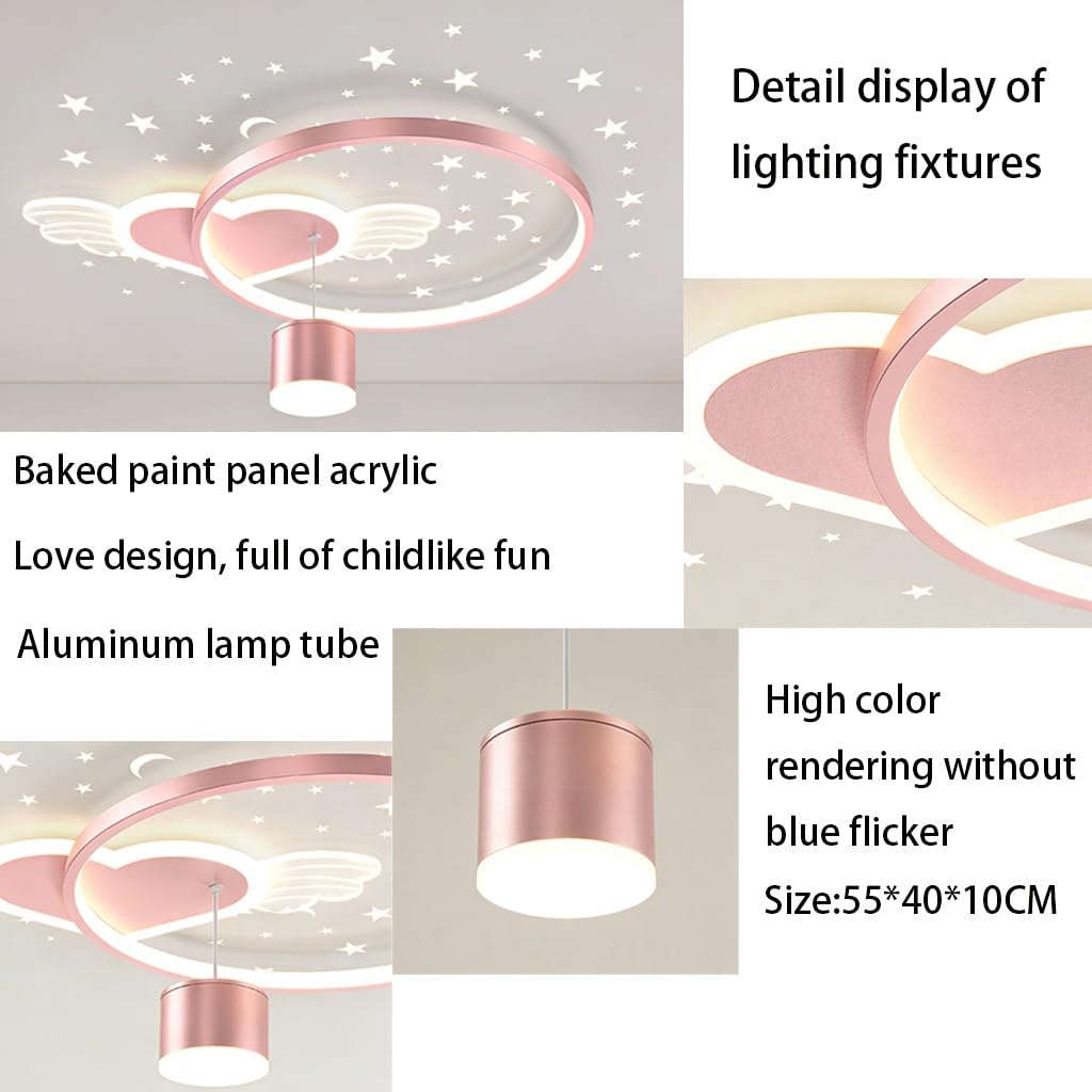 LED-Dachstoffleuchte 45W Angel Wing Heart Form Moderne Kronleuchter Unbegrenzte Dimmung 3000K-6500K Mit Fernbedienung Rosa Licht Für Schlafzimmer Restaurant Kinderzimmer