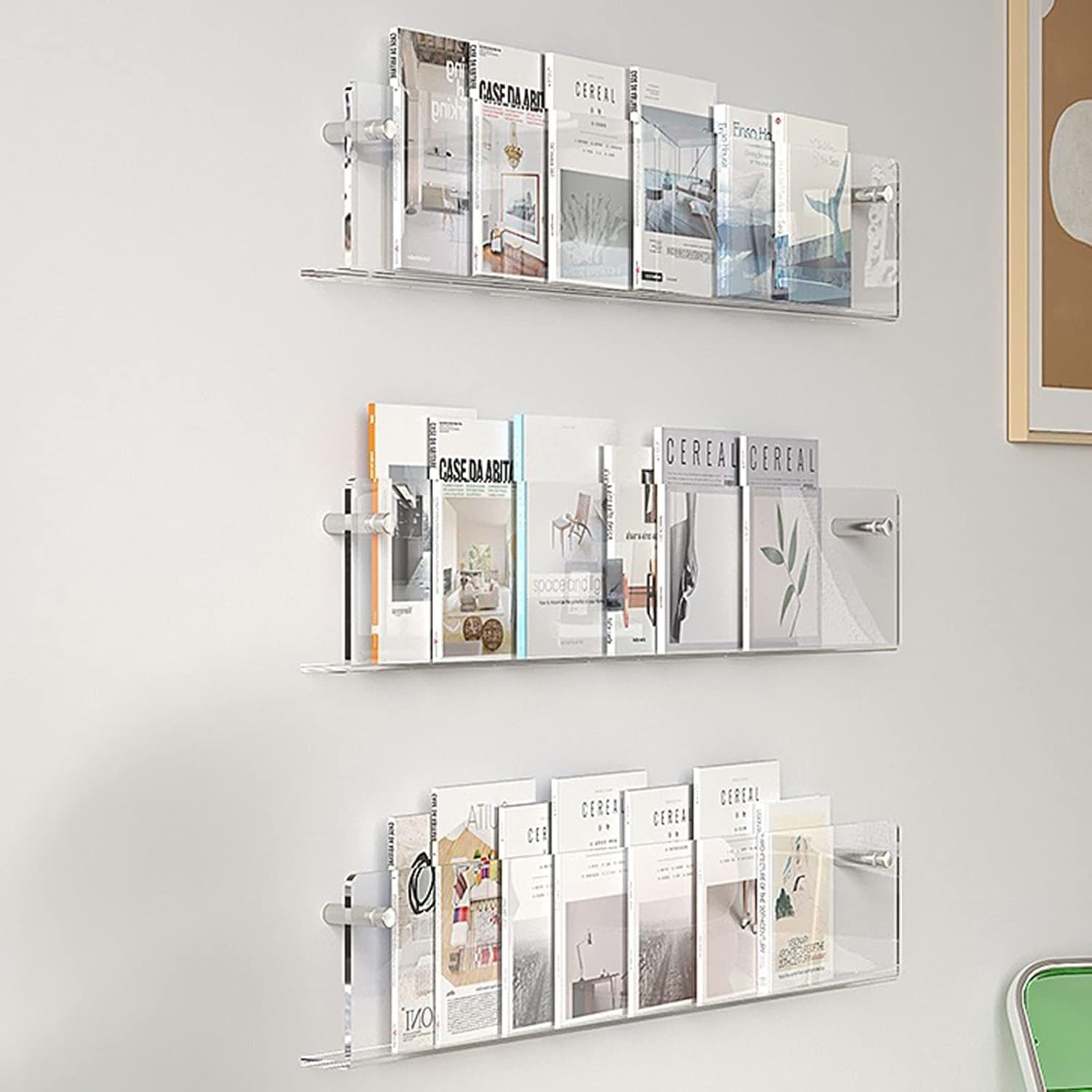Porte-brochures en Acrylique Mural - Lot De 3 étagères De Rangement pour Livres, Magazines Et Journaux - Organisateur Idéal pour Les Bureaux, Les Hôpitaux Et Les Entrées, Transparent, L 90CM/35.4inch