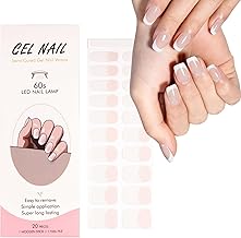 Semi Cured Gel Nail Strips - 20 Pcs French Tip Stickers - Salon-Quality Wraps with Nail File & Wooden Cuticle Stick