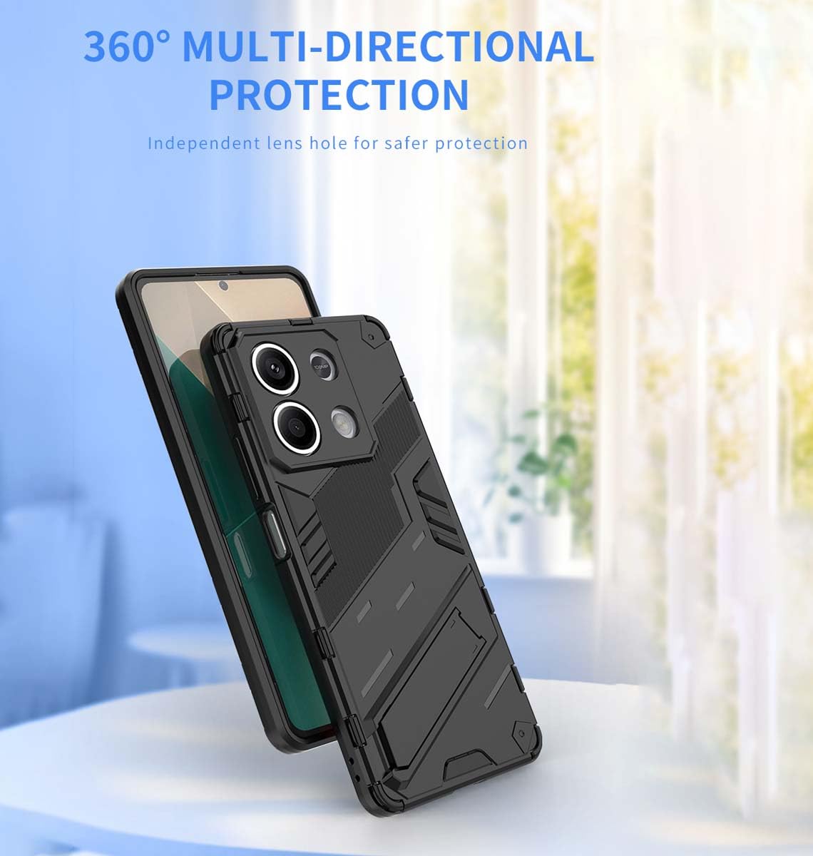 GOKEN Cover per Xiaomi Redmi Note 13 PRO Plus 5G (PRO+): Custodia Armor Antiurto con Supporto Pieghevole, Silicone Morbido e PC Rigido, Protezione Antiscivolo, Case, Blu