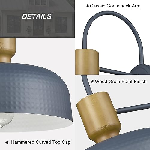 Miniatura 3 de Apliques de pared de metal martillado para exteriores + iluminación colgante para cocina, lavandería, pasillo, vestíbulo, comedor (1 juego, azul)