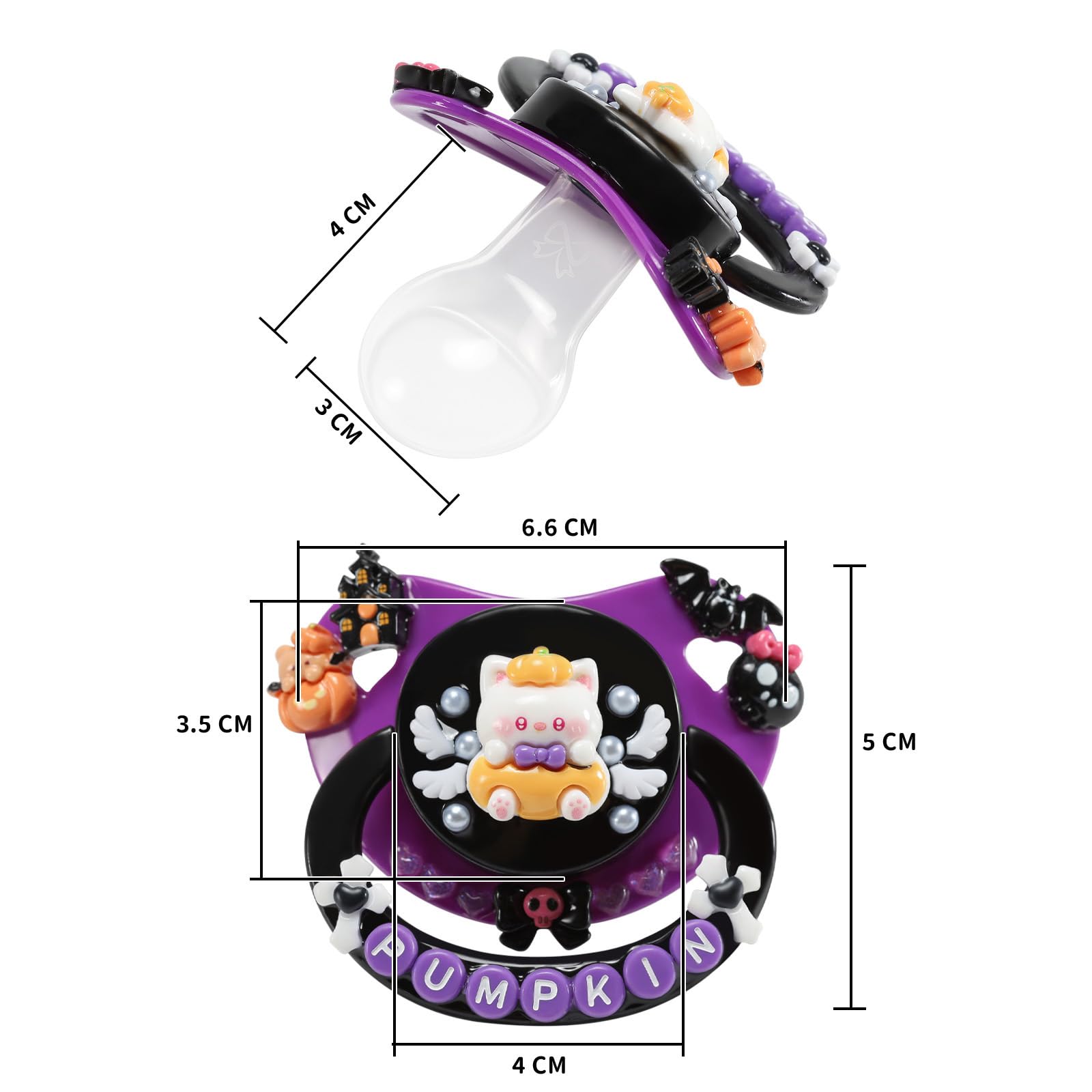 CutiePlusU Adult-Size Pacifier Dummy for Adults DIY Handmade Large Shield - Purple Pumpkin Kitty - Image 4