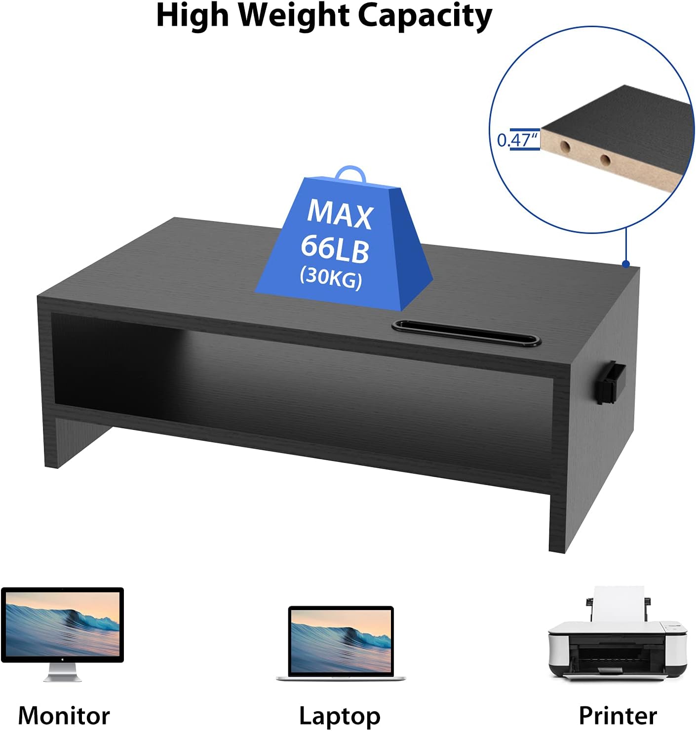 ATUMTEK Monitor Stand Riser with Storage Organizer for Computer Screen Laptop Printer, Desktop Wood 2 Tier Shelf with Cellphone Holder Cable Management - 15.7 Inch, Black