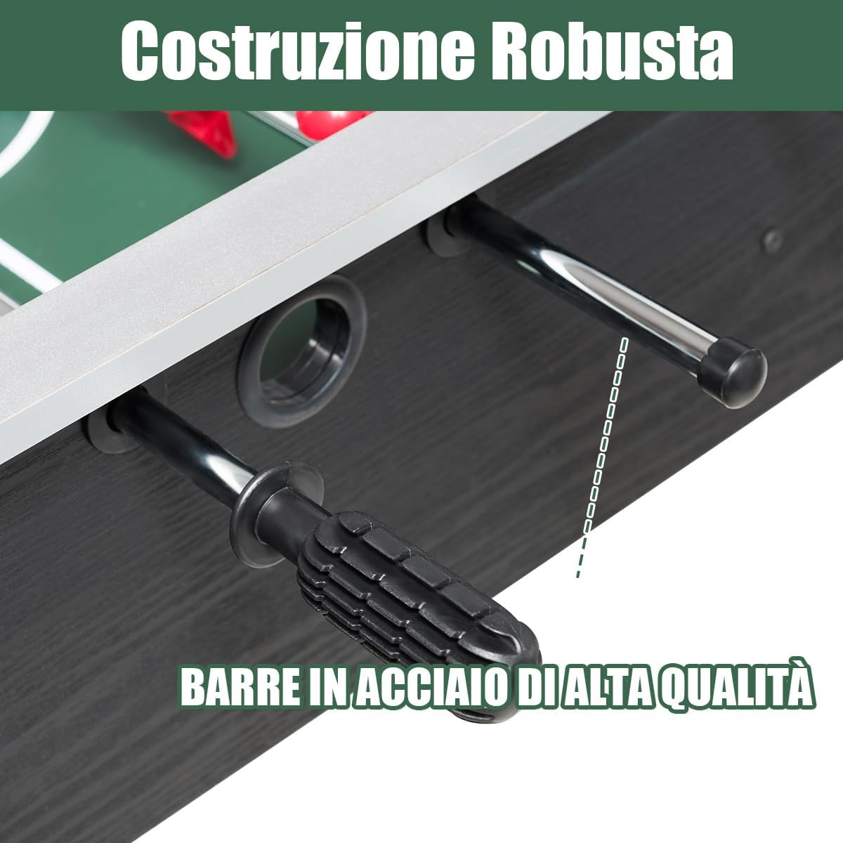 Zbliżenie na drążki i uchwyty stołu do piłkarzyków