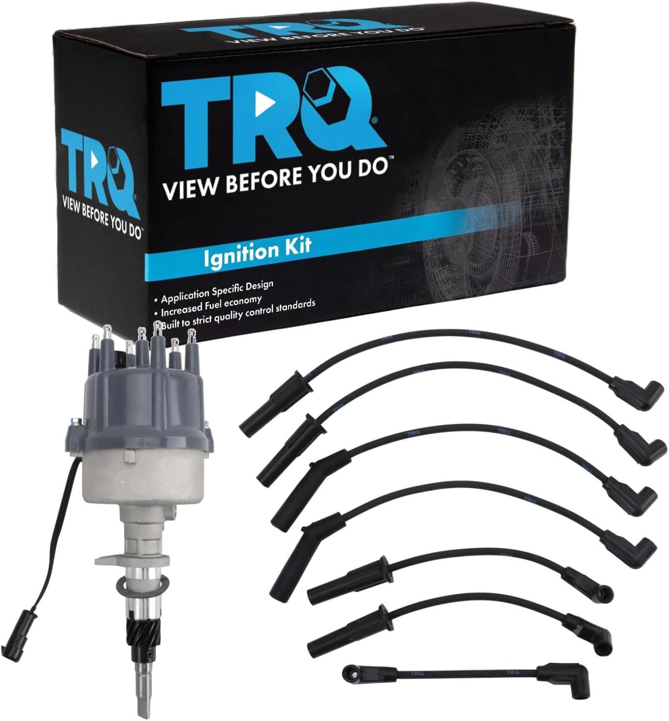 TRQ Ignition Coil Kit 2 Piece Distributor Compatible with 1991-1993 Jeep Cherokee 1991-1992 Comanche 1993 Grand Cherokee 1991-1993 Wrangler