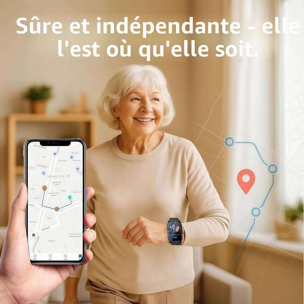 Alarme Anti-Chute pour Personnes âgées, Traceur GPS pour Personnes âgées Atteintes De Démence, Détection De Chute Et Appel d'urgence, Appel Vidéo HD 4g, étanchéité Ip67, Multilingue Black