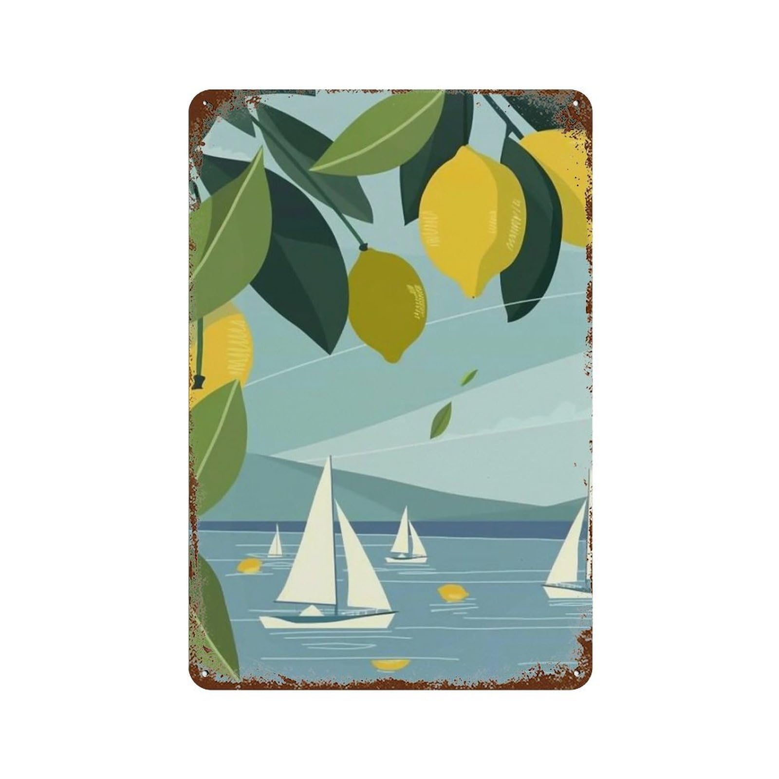 Wihyrtui Style Soft Sky Blue Minimal Citrus Seaside 04 Wall Retro Iron Metal Tin Sign Vintage Art Poster Modern Home Cofffee Club Art Bar Shop Decor 30X20cm