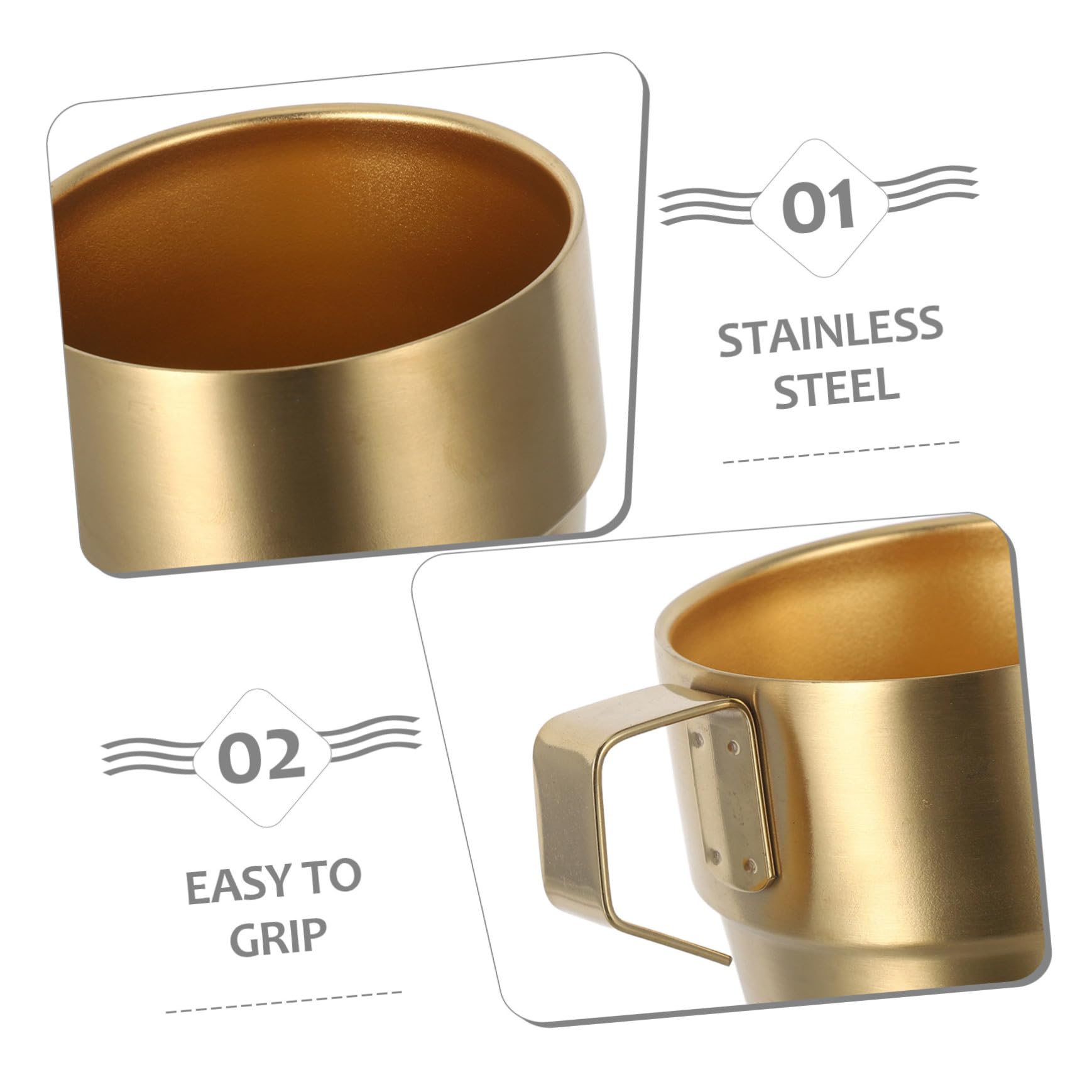 BESTYASH Taza Térmica de Doble Pared de Acero Inoxidable 300ml con Asa | Dorado, Apilable con Rejilla, 1 Juego, Apta para Capuchino y Bebidas Frías