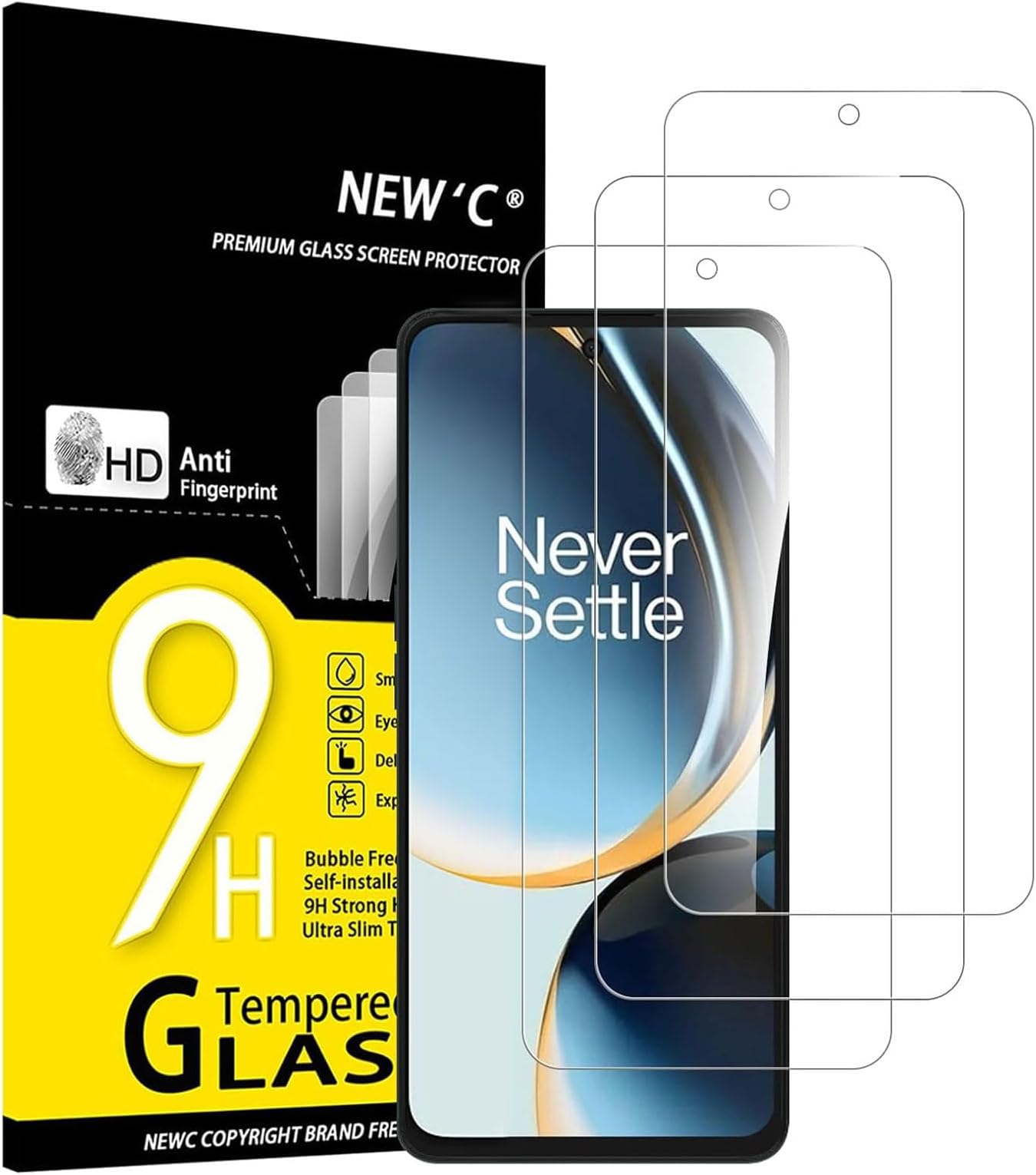 NEW'C 3 Pack Designed for OnePlus Nord CE 3 Lite 5G,OnePlus Nord N30 5G Screen Protector Tempered Glass,Case Friendly Scratch-proof, Bubble Free, Ultra Resistant