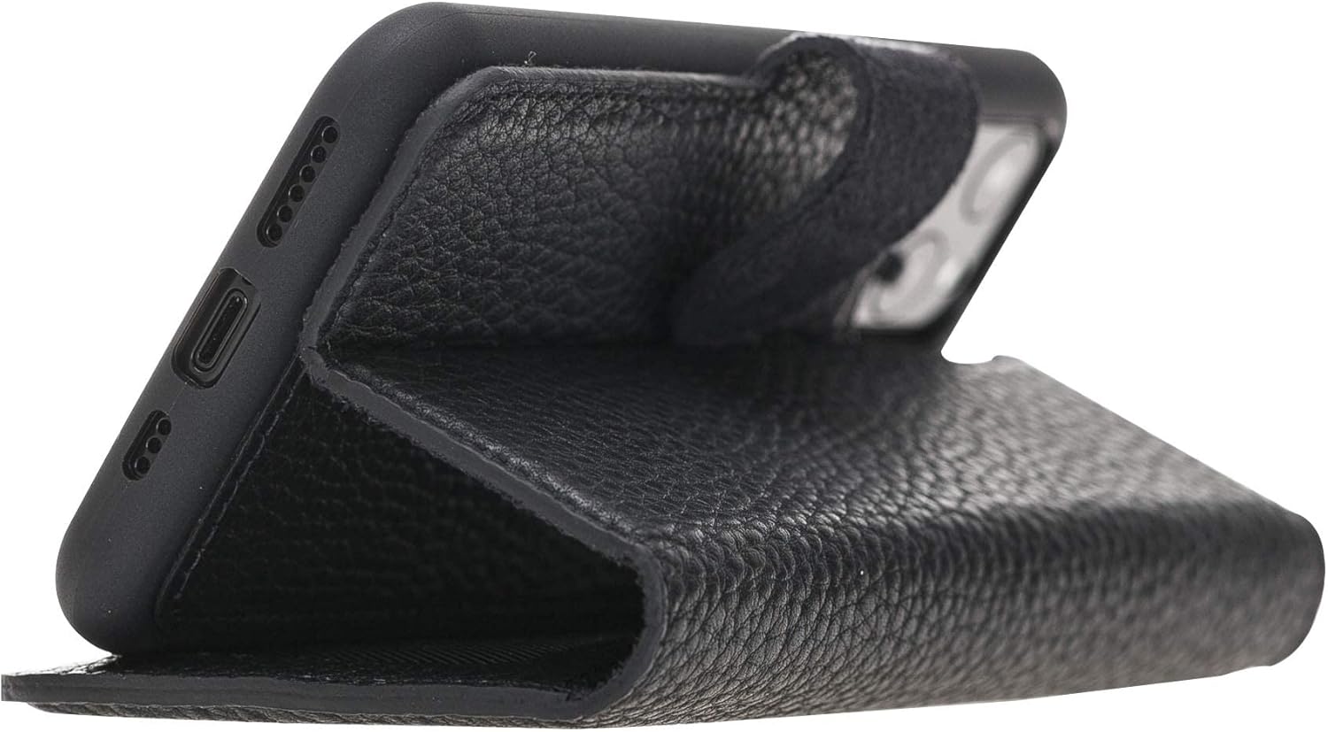 HARDISTON Genuine Leather Handmade Wallet Case Compatible with iPhone 11 Pro 5.8'' - Detachable Magnetic Flip Cover with Card Holders - Horizontal Kickstand Edges (Black)