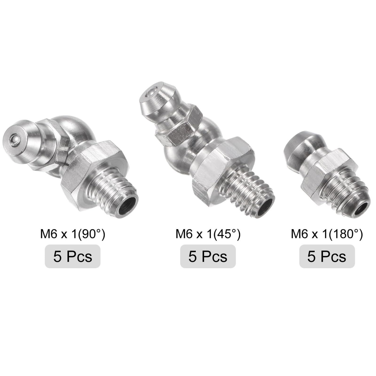 TA-VIGOR 15 boquillas de grasa rectas y anguladas, rosca métrica M6 x 1 mm, acero inoxidable 304, recta, 90 grados, 45 grados, accesorios de ajuste de grasa hidráulica