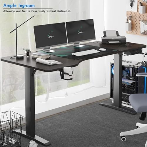 Jwx Standing Desk, L Shaped Adjustable Standing Desk, 63'' Corner Height Adjustable Desk With Cup Holder, Headphone Hook, Cable Manager, And Mouse Pad, Brown Panel #TOP3
