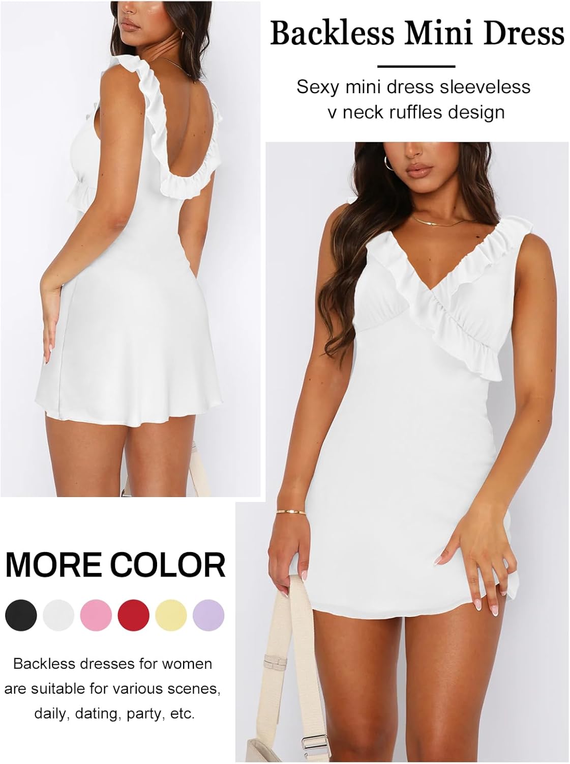 Women's Sexy V Neck Sleeveless Backless Ruffles Dress for Women Elegant Mesh Party Fitted Cocktail Mini Dresses - Image 3