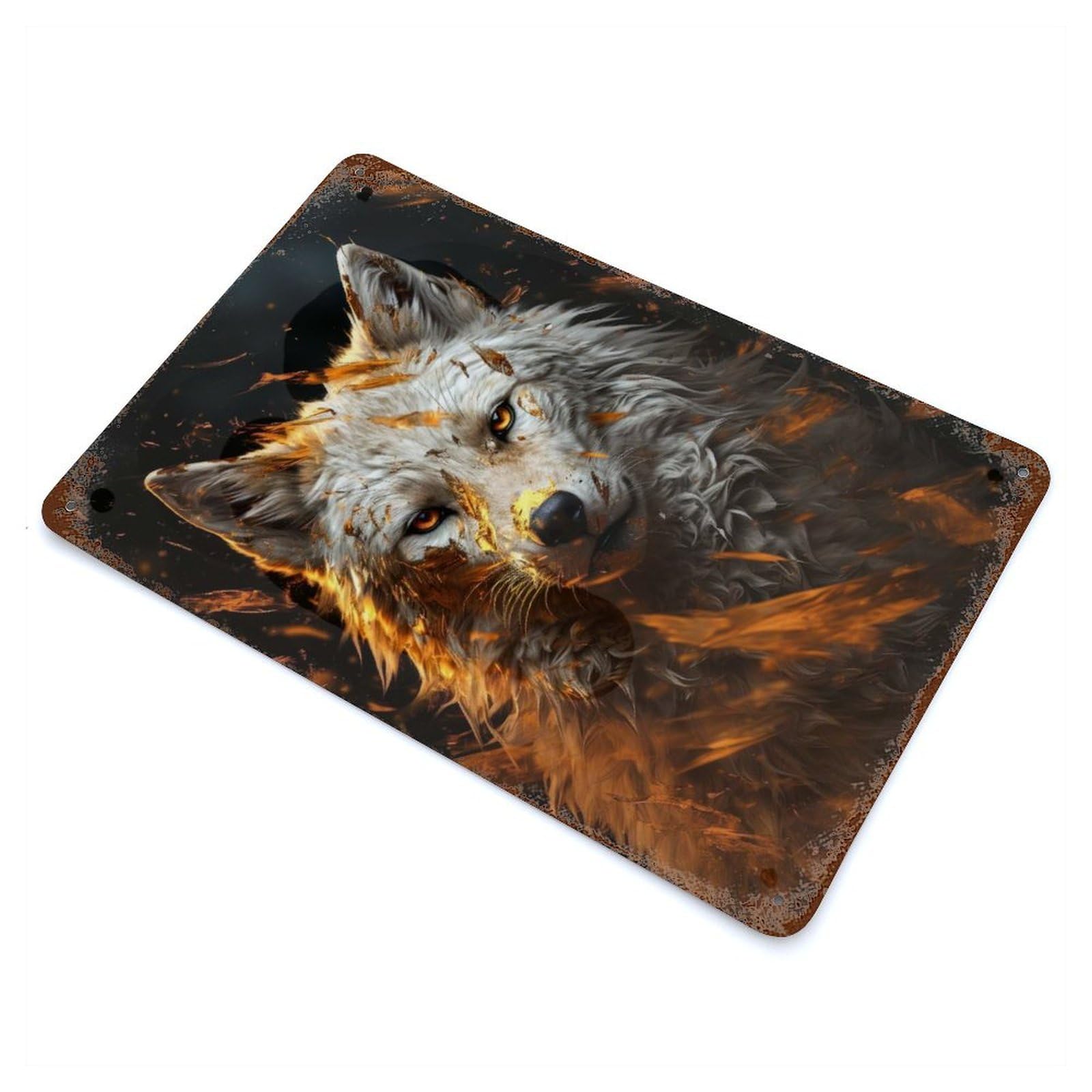 White Wolf in Gold Rusty Metal Tin Sign 11.8"x7.9", for Shed, Workshop And Garage Wall Decor, Shabby Chic Decor