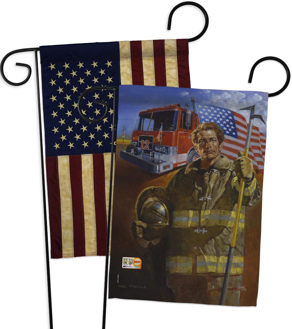 Homeguard Garden Flag - Pack Armed Forces Firefrighter Fireman Fire Department Rescue Red Line Hero Support Official USA Vintage Applique - House Banner Small Yard Gift Double-Sided 13 X 18.5