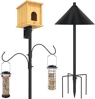 ERYTLLY Bird House Pole 80 Inch Bird Feeder Pole with Squirrel Baffle and 2 Hooks - Heavy Duty Bluebird Feeder Support Rod Stand Set for Outside, Yard, Garden