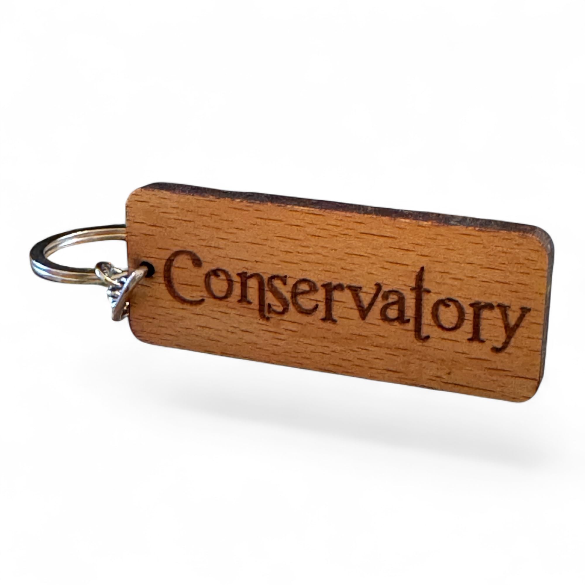 S M Gift Shop Brown Conservatory Engraved Wooden Keyring Keychain Key Ring Tag