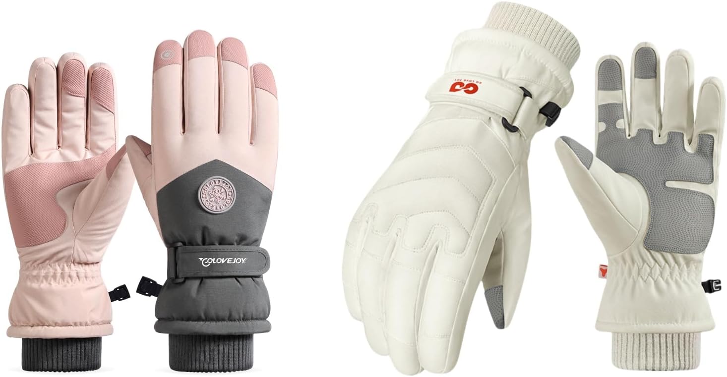2 pair Waterproof Ski Snow Gloves for Men Women & Youth Windproof Winter Warm Glove for Skiing, Snowboarding, Snowmobile, Ice Scraping, Touch Screen Hand Warming Gloves Cold Weather Ski Trip Essentia