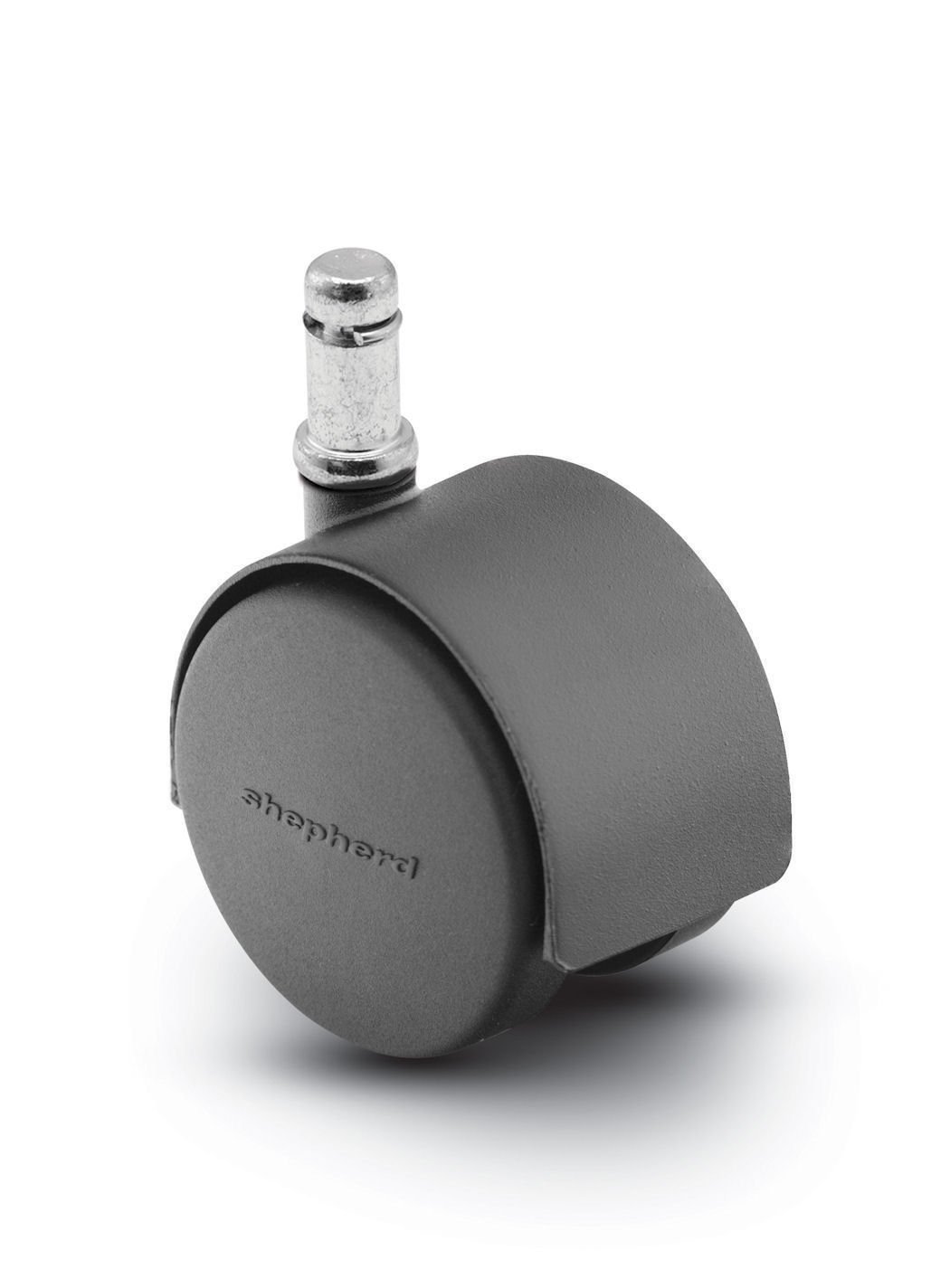 ShepherdPacer Series 50mm Diameter Die-Cast Twin Urethane Wheel Swivel Caster, 7/16" Diameter x 7/8" Length Grip Ring Stem, 75 lbs Capacity, Flat Black Finish