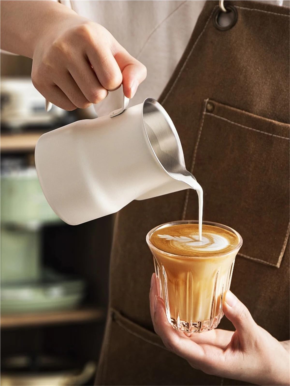 Jarra de espuma de leche de acero inoxidable de 350 ml, 500 ml, 700 ml, jarra de leche para latte, capuchino, espresso, barista (350 ml, plateado)