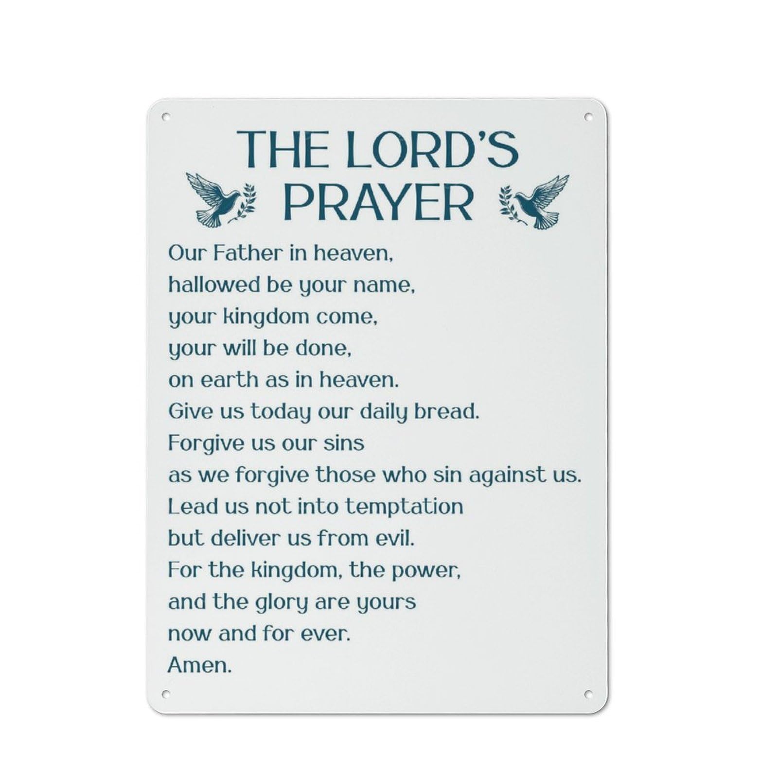 Junmoney Lords Prayer Blue Doves Vintage Metal Wall Decor 40X30cm, Vintage Tin Sign For Bakery, Diner, Cafe Or Family Room