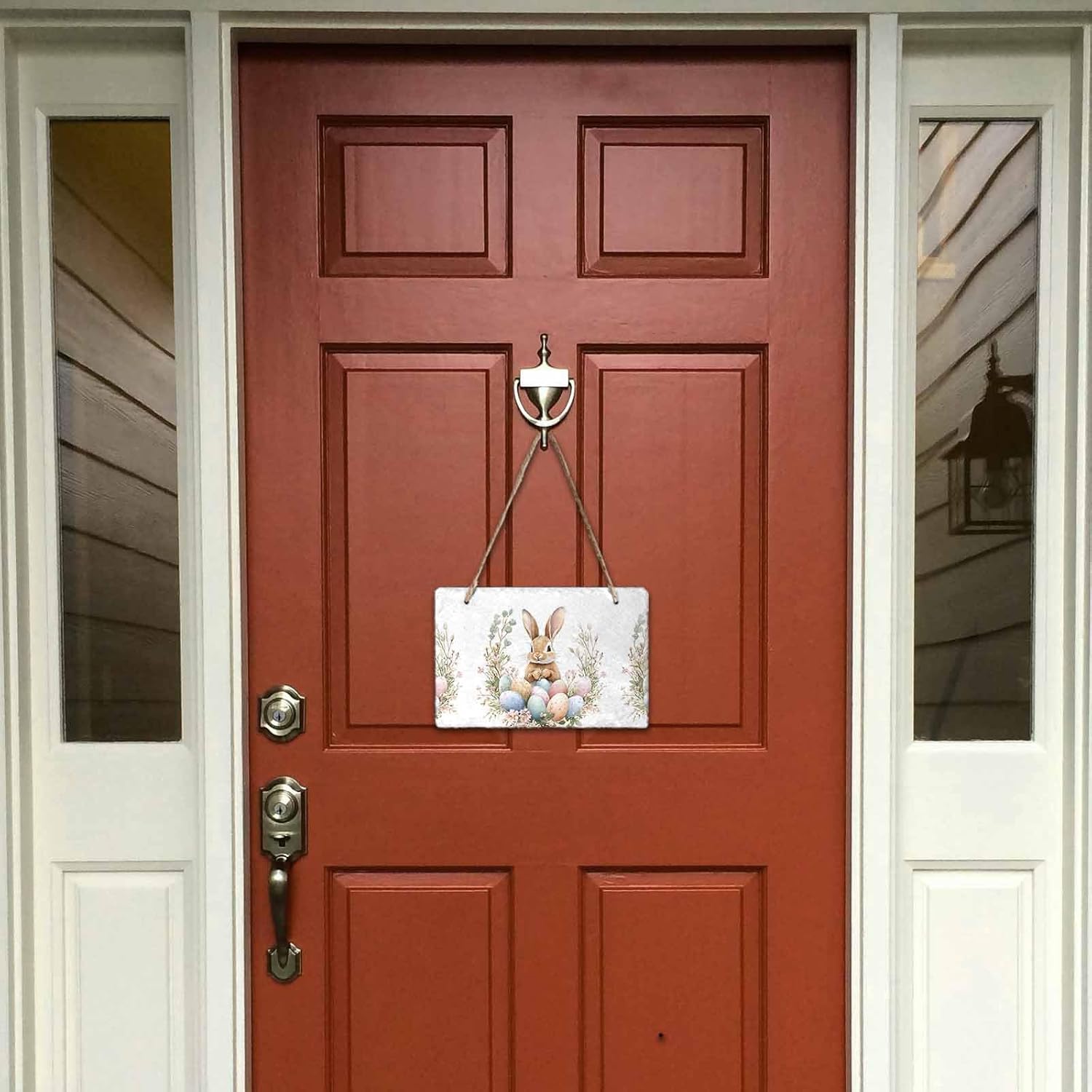 Easter Spring Welcome Wall Hanging Sign- Easter Bunny Egg Flower Slate Hanging Plaques for Front Door Porch Window Farmhouse Garden 5.1" x 7.9" Wall Home Decor
