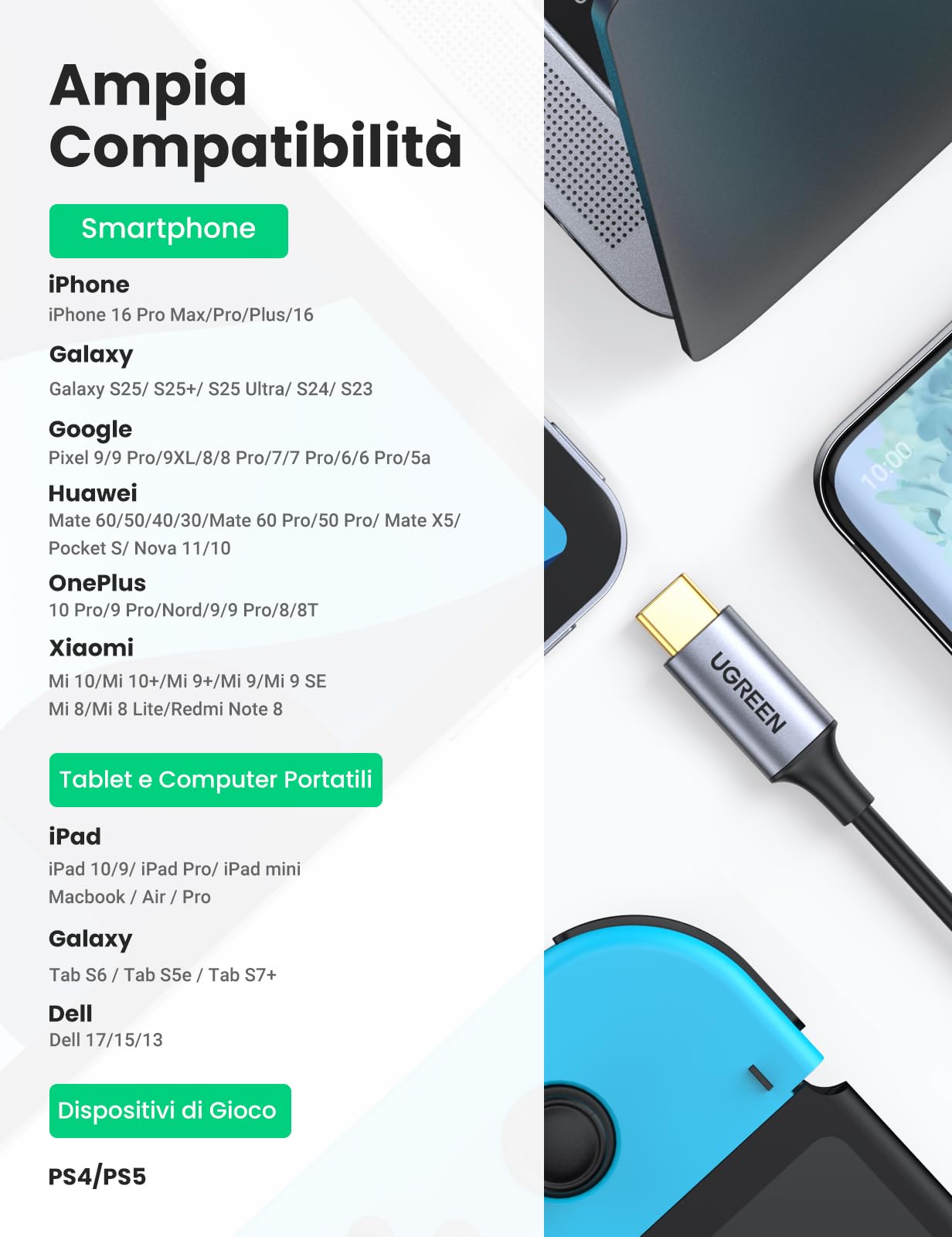 UGREEN Cavo USB C a 2 RCA Maschio con DAC Chip Tipo C a 2RCA Cable Audio per Galaxy Huawei Xiaomi Laptop (1.5M)
