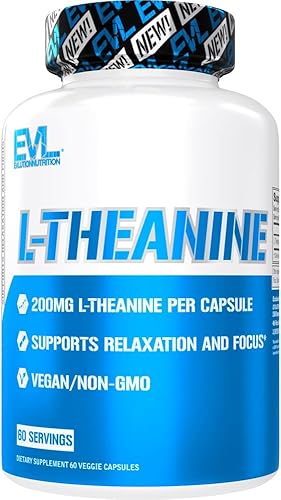 Evlution L Theanine 200mg Cápsulas para la concentración y la relajación Nutrición L-teanina 200mg Suplemento nootrópico para atención y energía -
