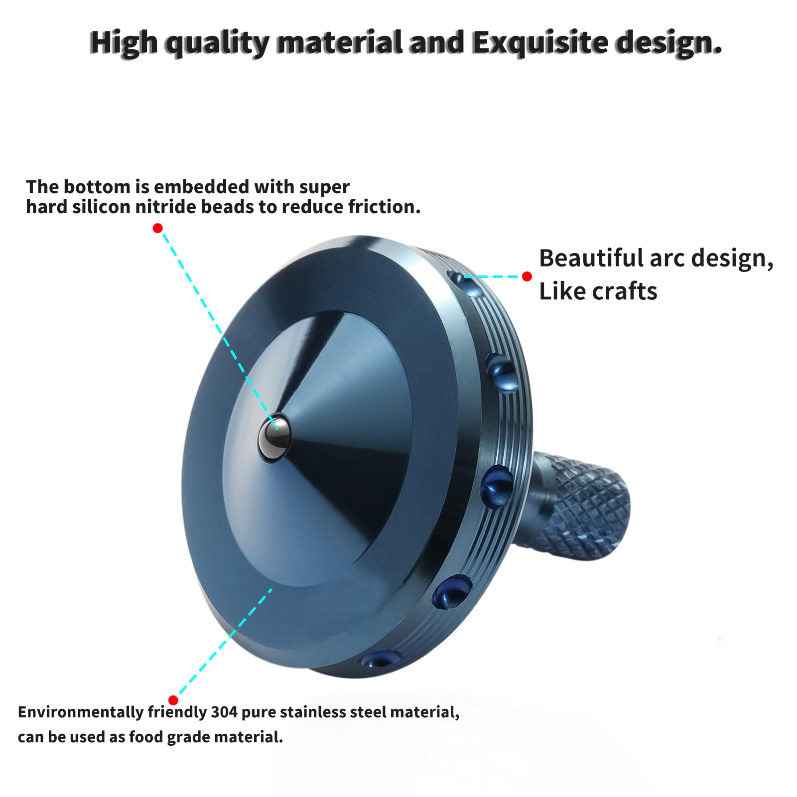 Precision Metal Spinning Top, Spin Smooth for A Long Time, Best Spin Time Over 8 Minutes, Perfect Balance Well Made EDC Desktop Gyro Toys for Adults | Unique Gift (Blue)