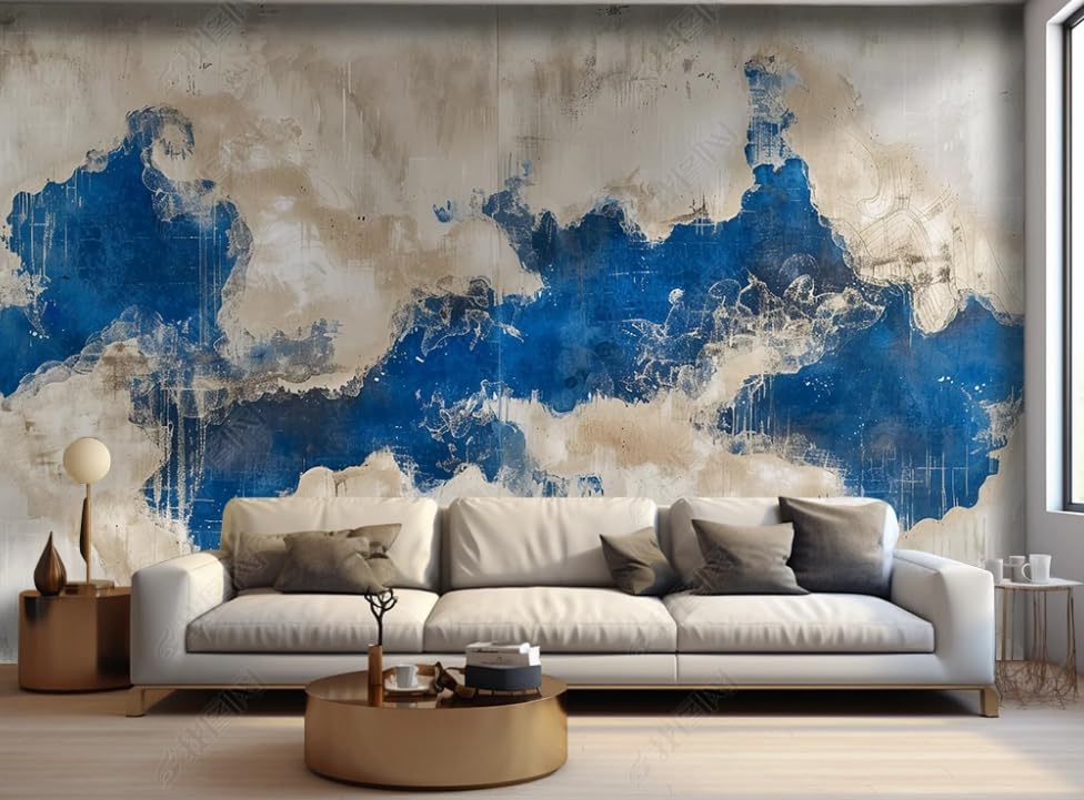 Papier peint intissé paysage abstrait bleu pour masquer un mur et décorer un salon