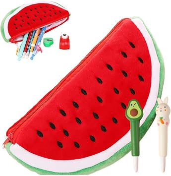 Small Pencil Pouch for Adult for Women Plush Fuzzy Watermelon Y2K Kawaii Cute Aesthetic Case Box holder Estuche para lapices Animal Organizer Mini Makeup Bag