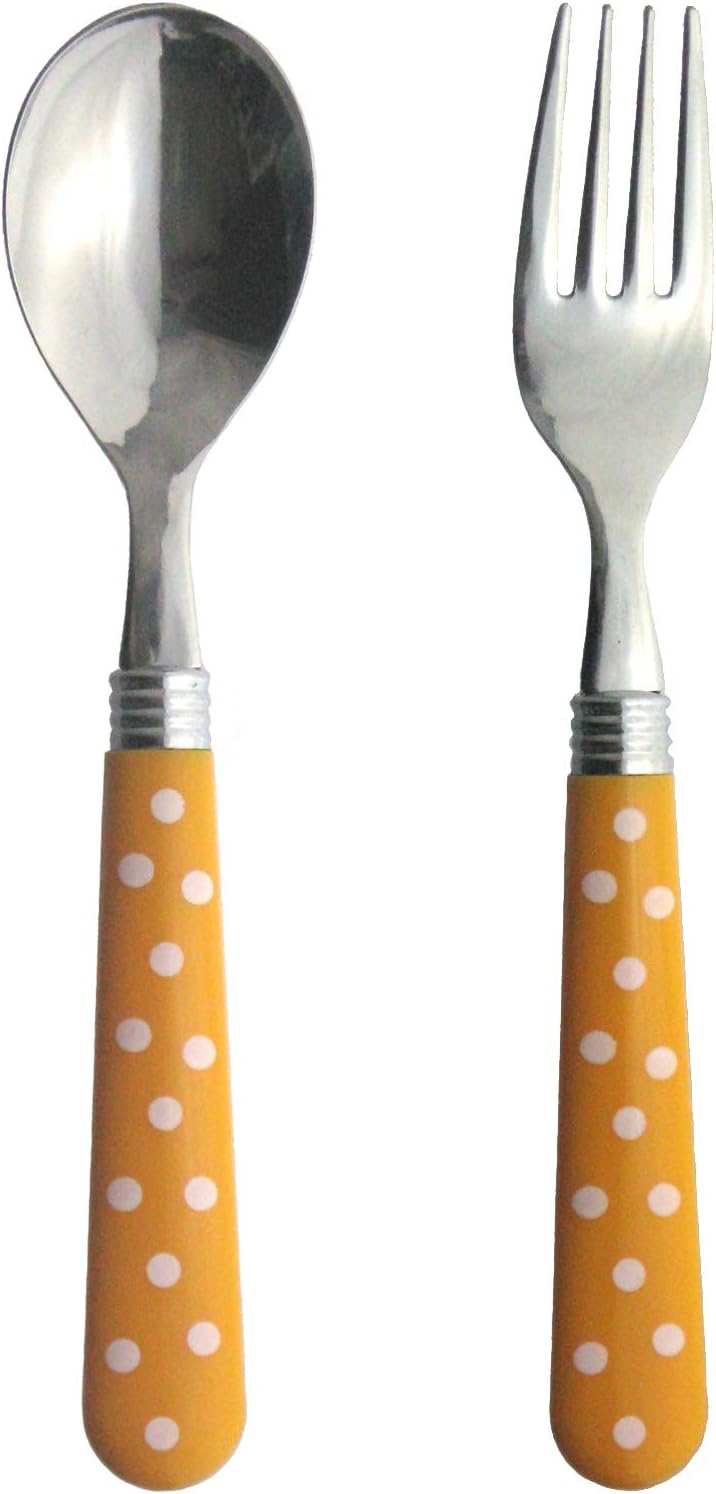 Nagao Tsubamesanjo Colored Dot Lunch Spoon, Lunch Fork, Yellow, Made in Japan