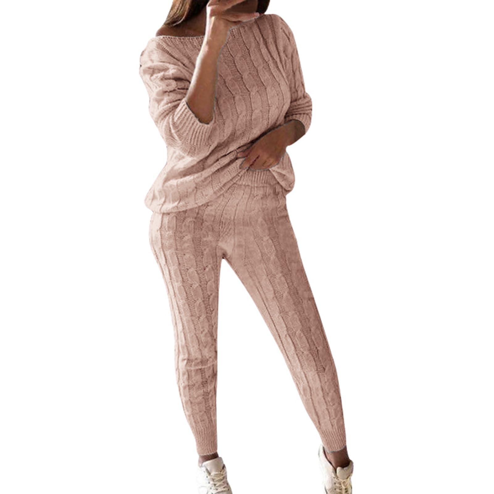 Generico Tuta Elegante Donna Autunno Inverno In Maglia A Trecce Due Pezzi Look Raffinato E Caldo Per La Stagione Fredda Tuta Elegante Donna