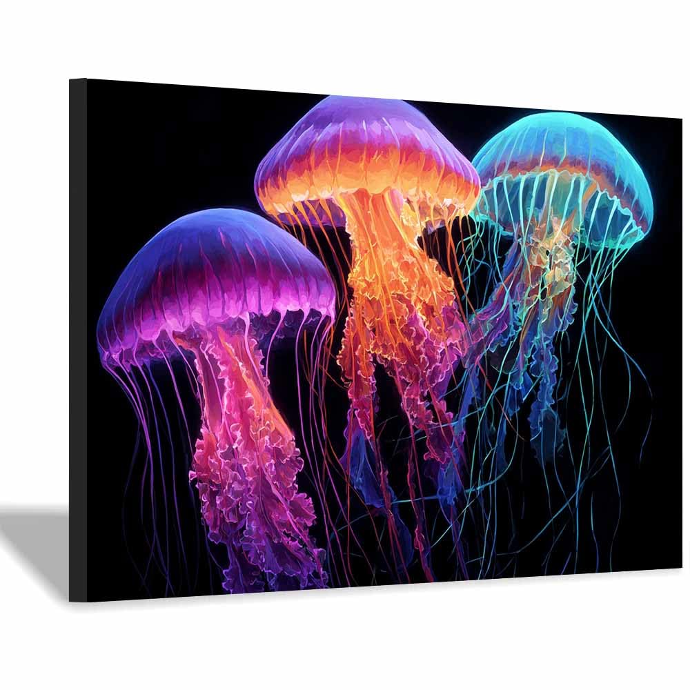 HUYEEI Blue marine animals Landscapes Paintings School of Jellyfishs Seascape Poster Nature Print for Livings Room Hang Bedroom Bathroom Decor(blue)-70x100cm Framed