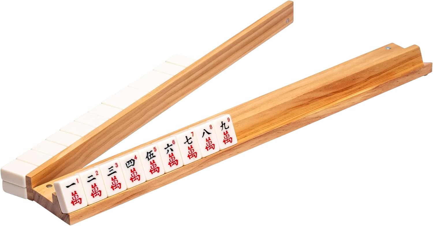 4 Pack Mahjong Racks Set with Detachable Magnetic Pushers,1.2in/1.4in American Mahjong Tile Racks,Wood Mahjong Racks with Pushers，Mahjong Pushers