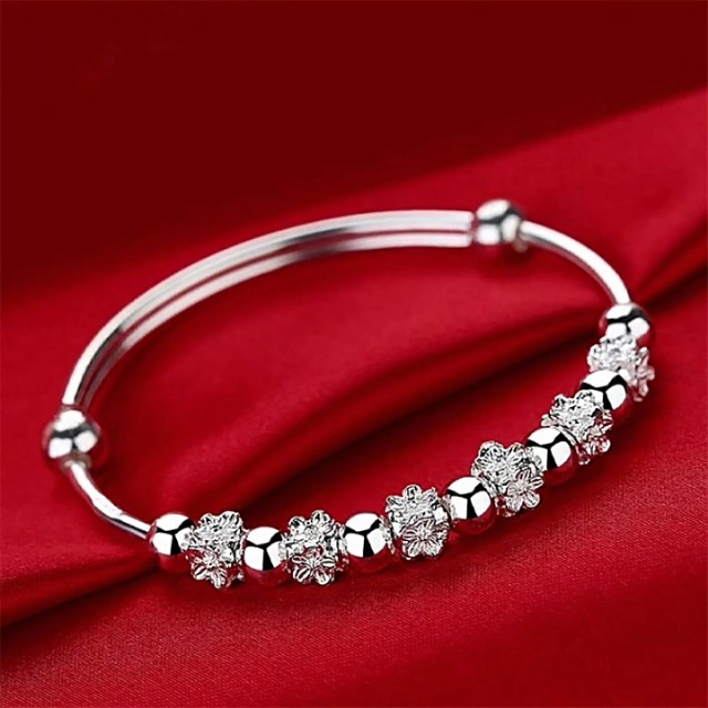 cxwind 925 Sterling Silver Bead Spinner Bangle Bracelet Women