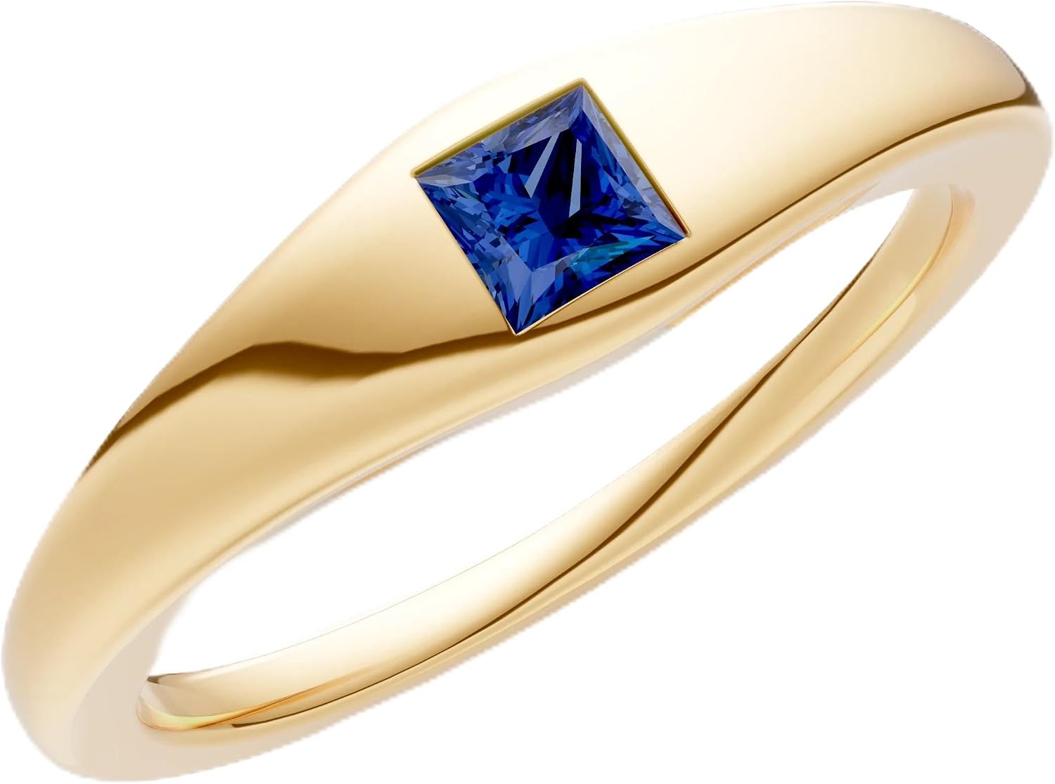 PEORA Princess Cut Cut Blue Sapphire Dome Band Available in Solid 10K, 14K or 18K Ring – White, Yellow or Rose Gold
