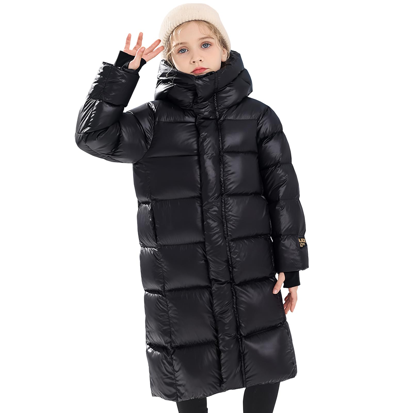 Pikowana kurtka dziewczęca z kapturem, ciepła, gruba kurtka zimowa, dla dzieci, wiatroszczelna parka, przedłużona outdoorowa kurtka zimowa