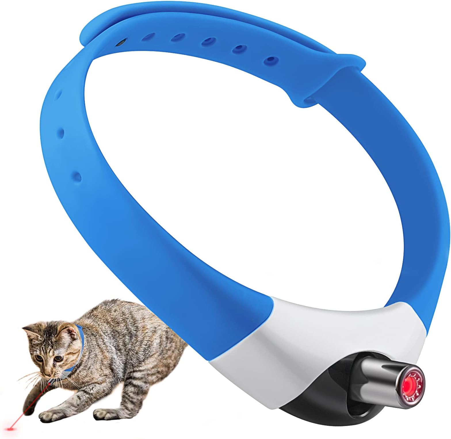 Wearable Automatic Cat Toys with LED Lights, Electric Smart Amusing Collar for Kitten, Interactive Cat Toys for Indoor Cats, Pet Exercise Toys, USB Rechargeable, Auto On/Off (Blue02)
