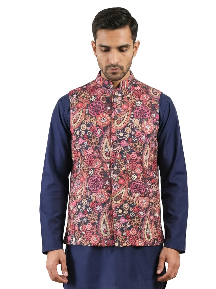 jompers Paisley Floral Printed Cotton Blend Nehru Jacket-picture-34