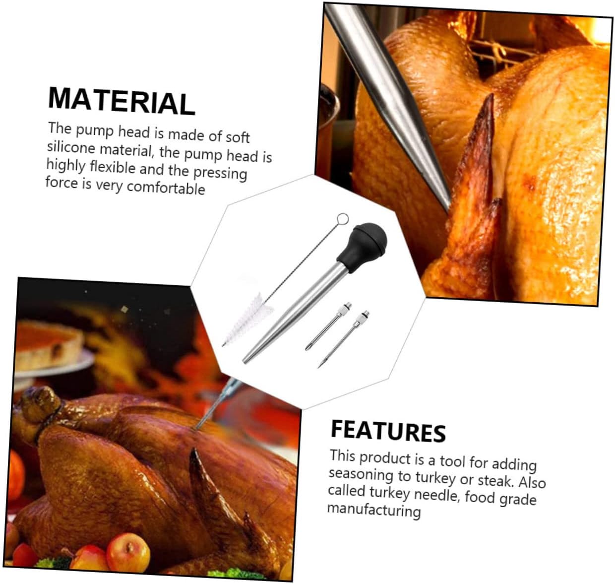 Bbq Turkey Injector Syringe Food-grade Silicone Stainless Steel Marinade Injector for Deep Flavor Injection Meat for Barbecue and Cooking
