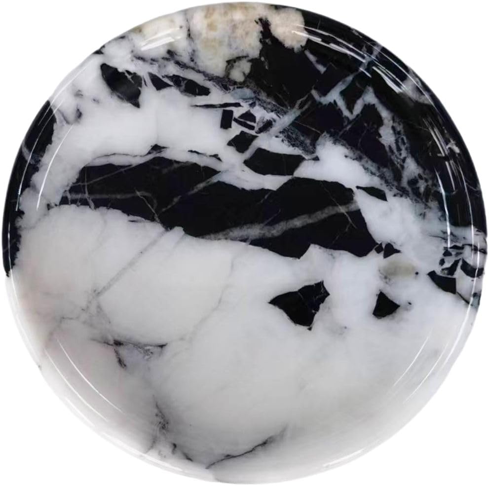 Round Natural Marble Tray Black & White 5.9'' Tray for Bathroom Kitchen Countertop Organizer Vanity Nightstand Home Decor