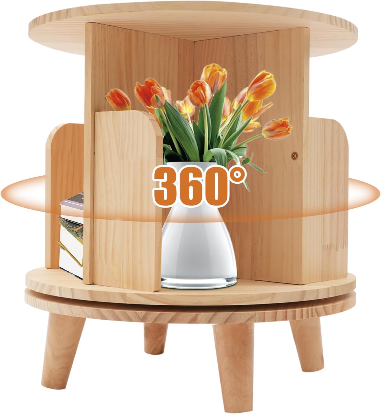 1 Tier Rotating 360 Display Floor Standing Bookcase Storage Rack for Kids Multi-Functional Bookshelf Organizer Spinning Bookshelf Tower Book Rack for Classroom Free Standing Wood Bookcase