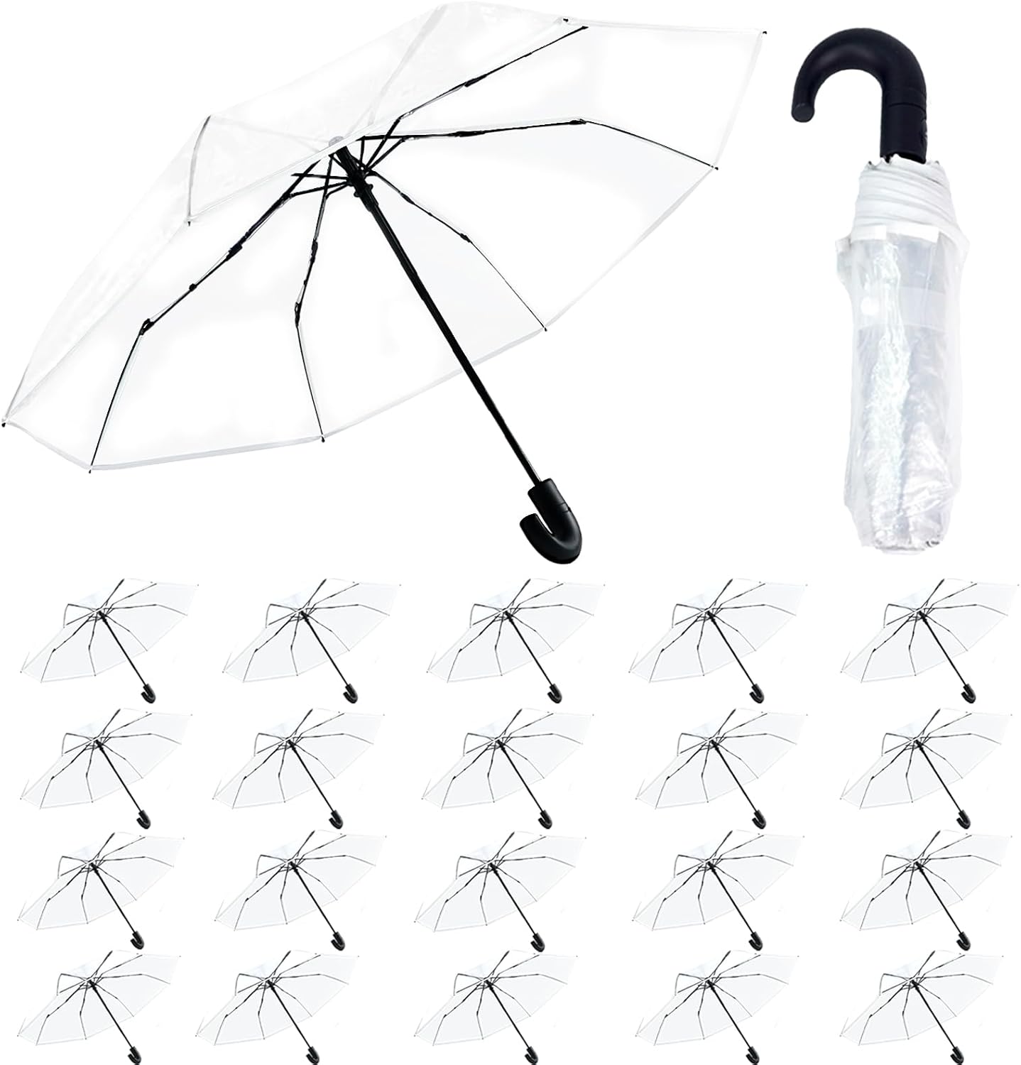 10/20 Pack Clear Wedding Umbrellas Bulk, Portable Auto Open Close Transparent Design, Durable High-Visibility Folding Rain Umbrellas for Photography, Party, Travel, Golf, Outdoor Events